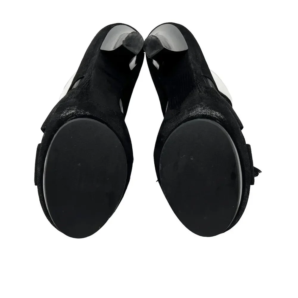 Coach Teagan Shimmer Leather Heeled Sandal Black Lace Up Size 10
